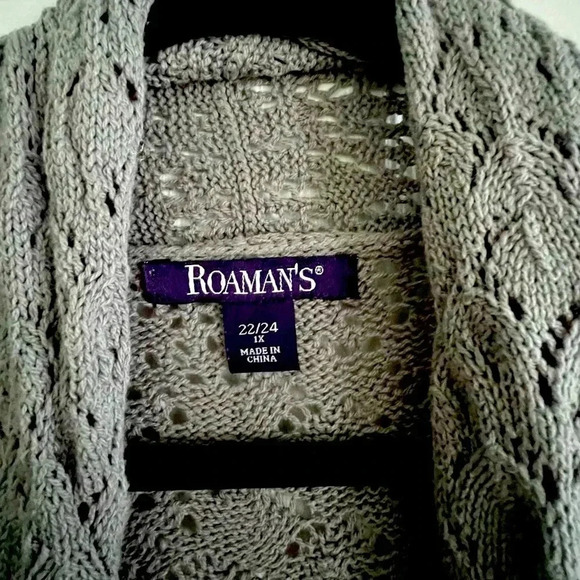 Roaman’s Pointelle Cardigan, Size 1X (22/24), Gunmetal - Picture 3 of 5